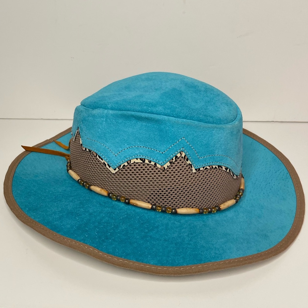 Head N Home Sierra Suede Leather Mesh Beaded Western Cowboy Hat Cheetah Teal